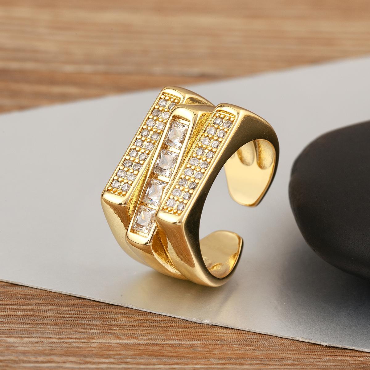 

Nidin Hot Sale Irregular Geometric Open Rings Adjustable For Women Men Copper Micro Crystal Zircon Anniversary Finger Jewelry resizable