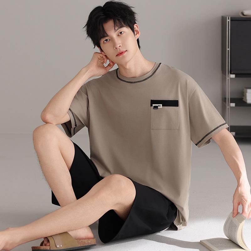 Pajamas Men's Summer Cotton Short Sleeve Shorts 1011 New Summer Thin Outer Wear Men's Large Size Loungewear Set