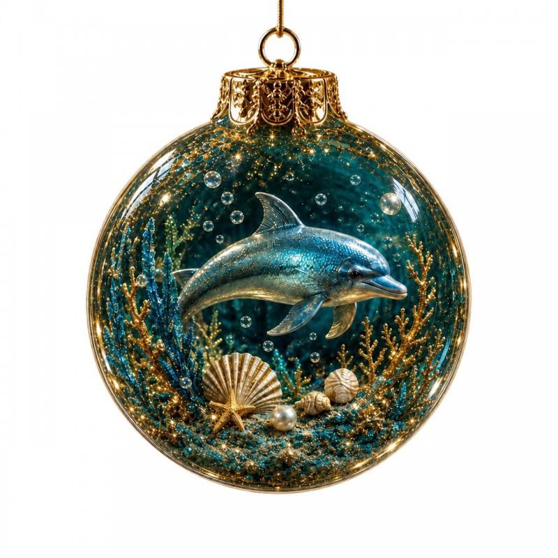 3D Crystal Ball Ornament Transparent Hanging Decor Christmas Tree Decoration Ocean Theme Holiday Pendant