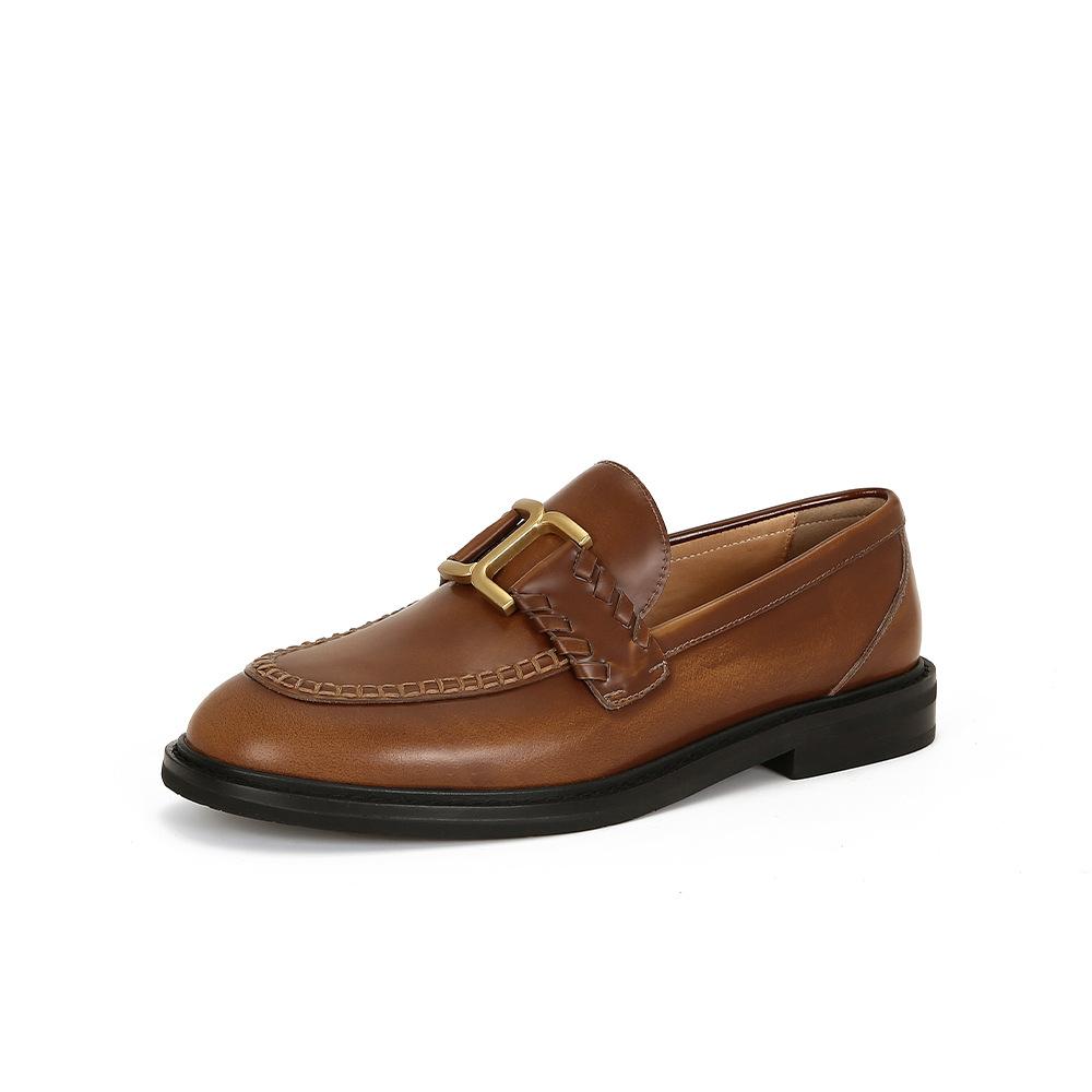 Cowhide version ~ Su Yinyin's same retro small gold buckle genuine leather thick sole is heightened and a foot of loafers women's small leather shoes