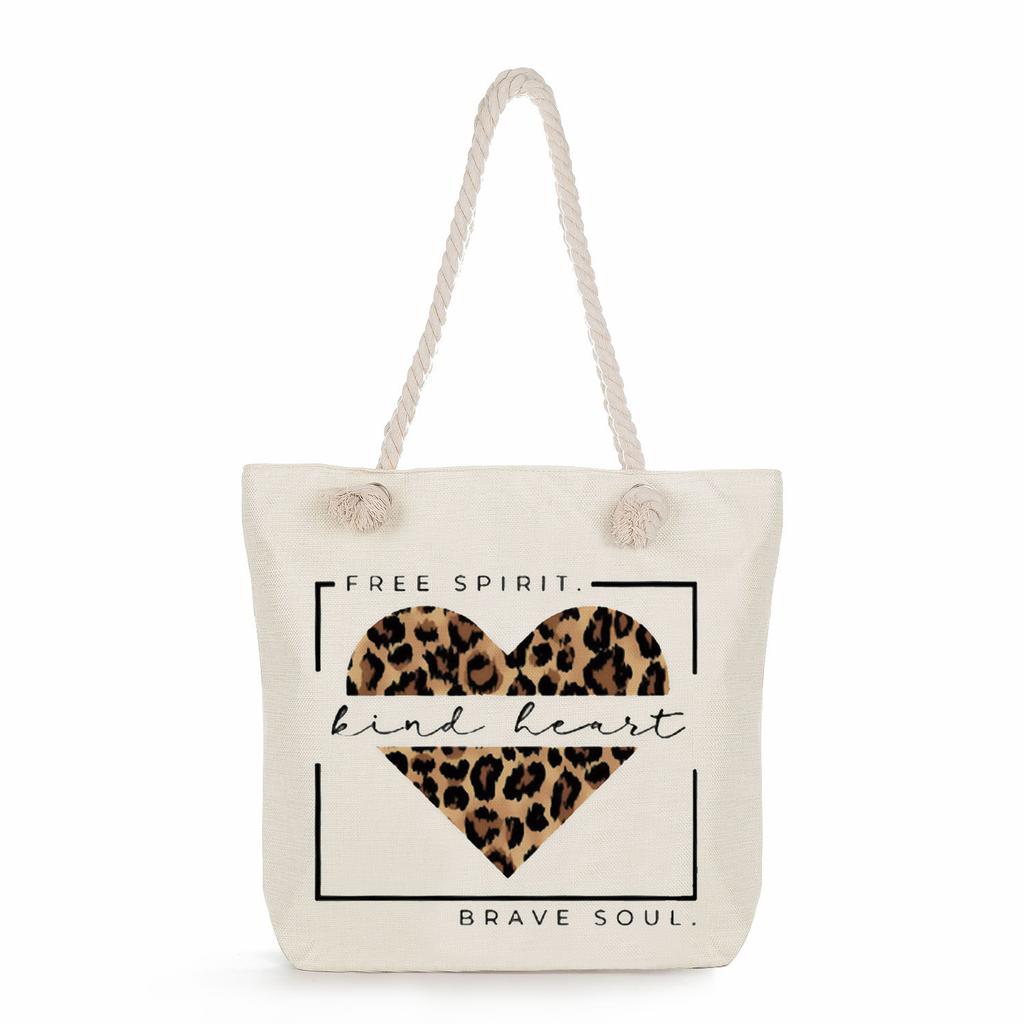 Leopard Print Letters Print Thick Rope Single-shoulder Beach Bag 7295