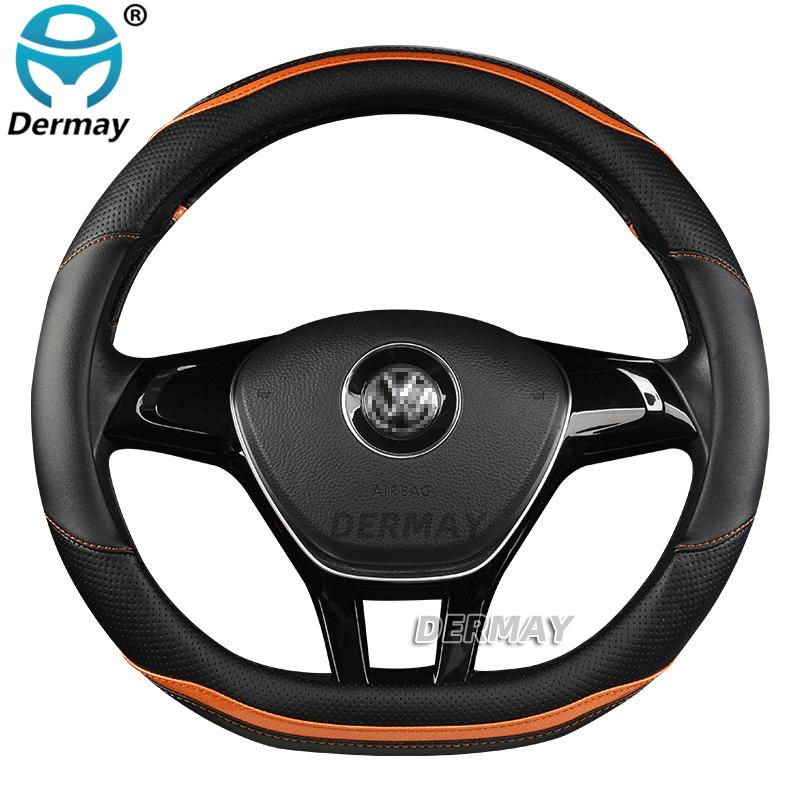 

DERMAY углеродное волокно + микрофибра кожаный чехол на руль автомобиля для Volkswagen VW Golf 7 MK7 VII Gti R Auto D shape Orange