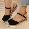 Closed Toe Wedge Sandals Low Heel Platform Sandals Women Summer Buckle Strap Fashion Espadrilles Ankle Strap Slingback Sandals