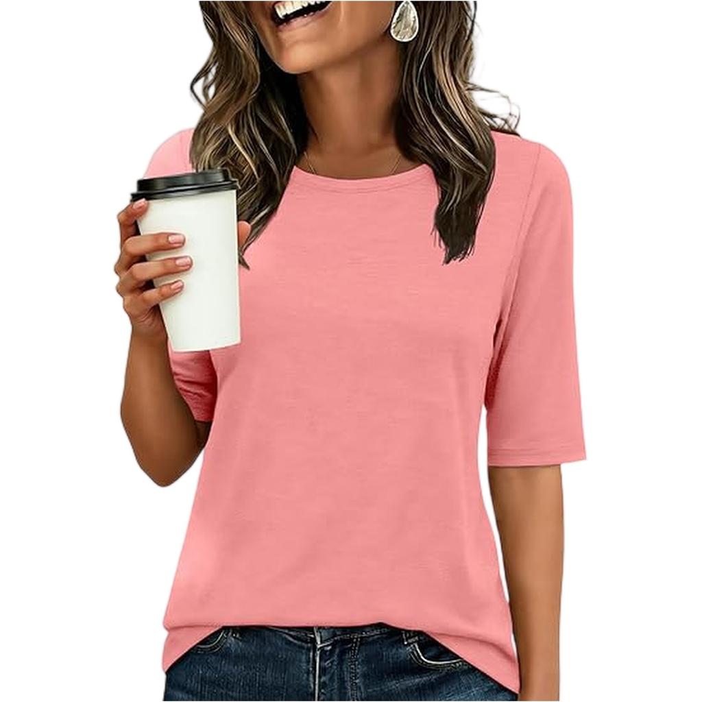 Women's Fashionable Casual Round Neck Solid Color Pullover Top