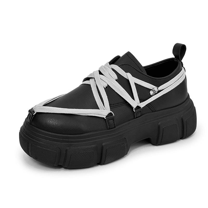 Derby Shoes Platform Sole Heightened Men's Shoes 2025 Fall New Shoes Low Top Big Scalp Shoes Lace-up Casual Shoes