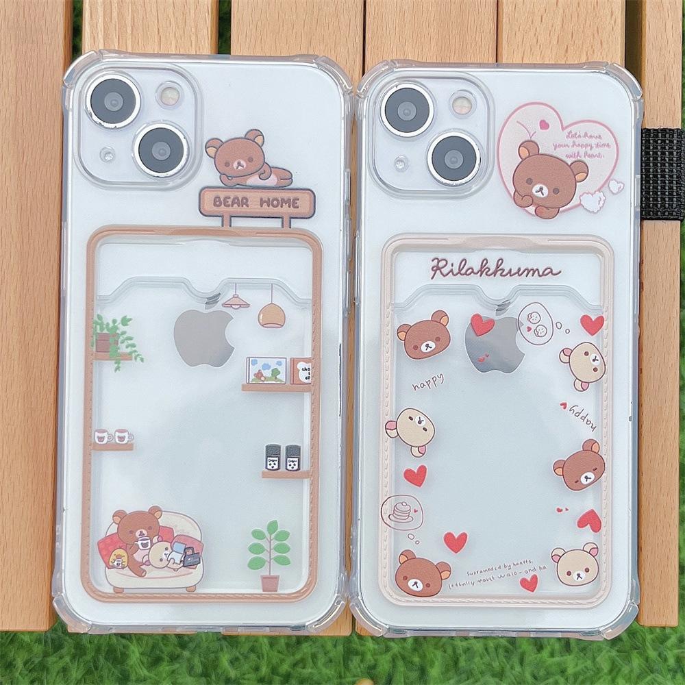 Brown Bear Love Series iPhone Case for iPhone 12/14 Pro, 11, XR, XS - Transparent, Female, 15+ Years Old Apple Users.