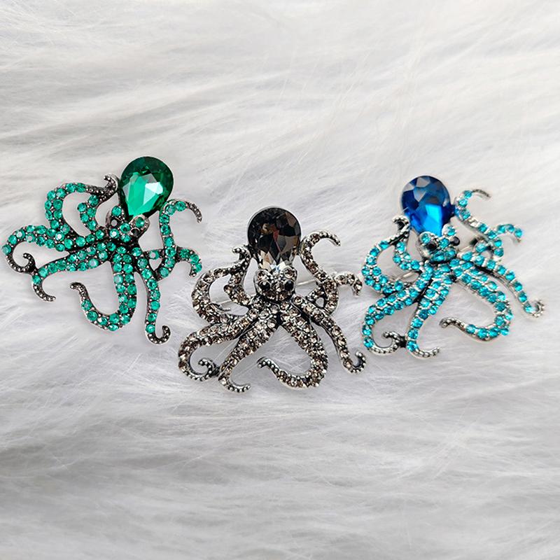 Fashion Exquisite Rhinestone Animal Octopus Brooches For Women Clothing Coat Accessries Gift