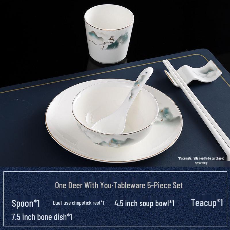 Abay Gold Rim Bone China Dinnerware Set - Deer Theme