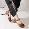 Fashion GKTINOO Genuine Leather High Heel Shoes For Women Round Toe Luxury Designers Hook-Loop Thick Heel Black Leisure Ladies Sandals