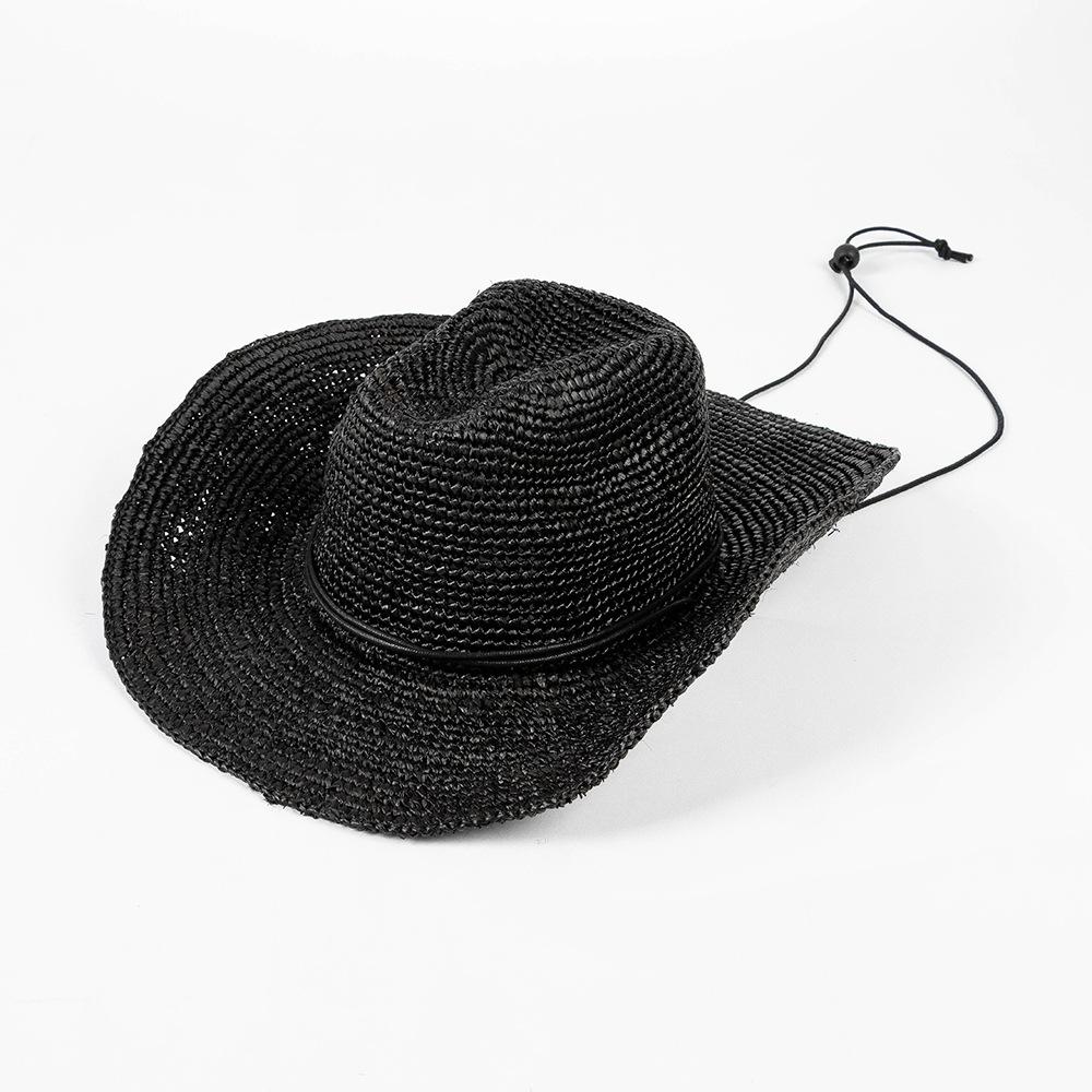 

USPOP Hand-crocheted Natural Raffia Straw Cowboy Hat for Women Men Summer Wide Brim Sun Hat Outdoor Breathable Beach Caps L 58-60cm