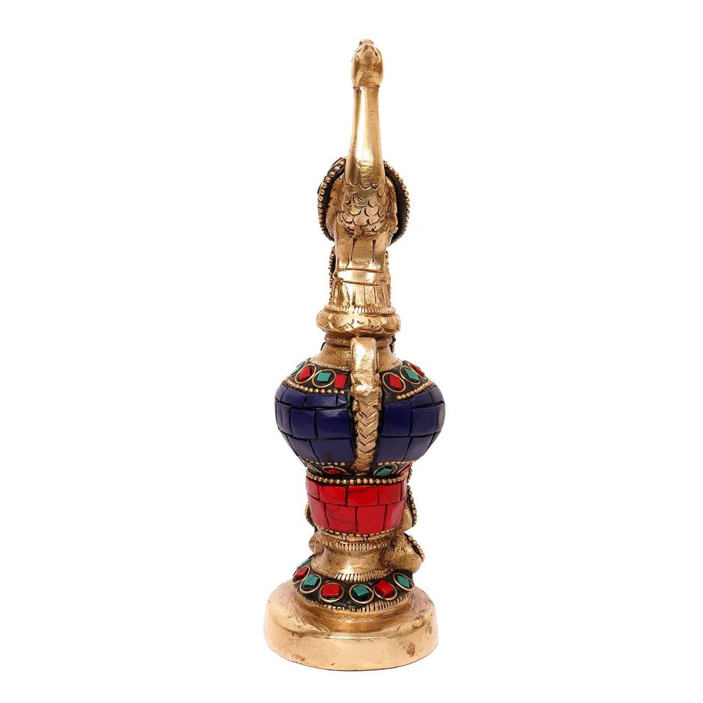 Brass Vintage Peacock Sitting Decorative Showpiece In Multicoloured Stone Finishing for Home Decor, Table Decor