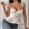 Sexy Floral Print Backless Tie-Up Bandeau Top Ruffles Slimming Spaghetti Strap Spring Summer Women's Y2K Fashion Tops