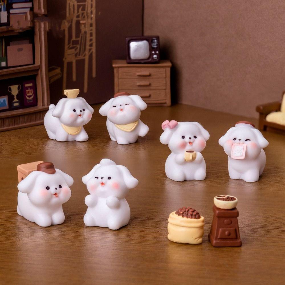 Dog Coffee Shop Animals Statue DIY Doll House Miniature Figurines Creative Mini Animals Figurine