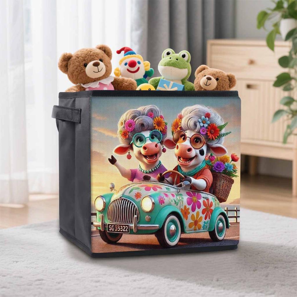 A Cow Driving 5D Diamond Painting Storage Basket Full Round Drill Mosaic Diamond Embroidery Cross Stitch Kits Home Decor Home Decor