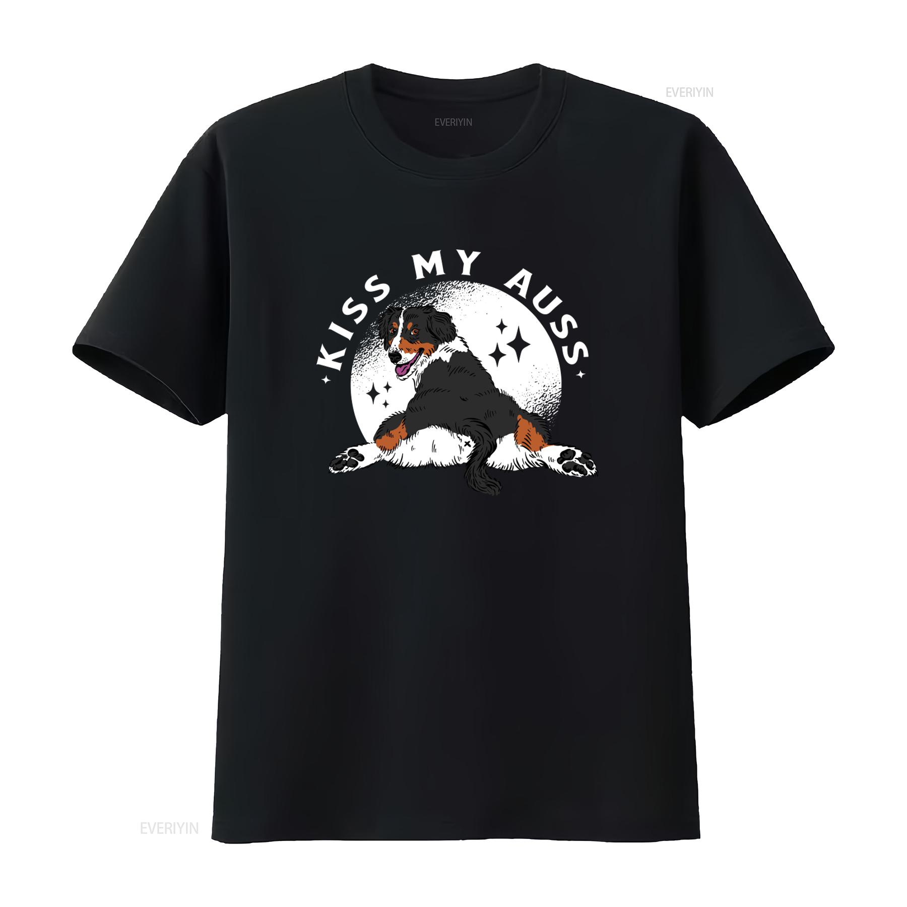 

Kiss My Auss Aussie Australian Shepherd T Shirt for Dog Lovers Casual Wear vintage Washed fashion homme streetwear Versatile 4XL