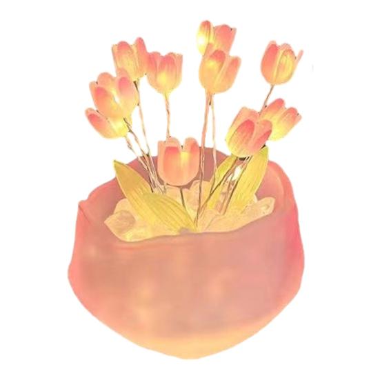 Tulip Night Light Material Pack Handmade Desk Lamp Kit with Warm Light Flower Petal Light String Decoration Romantic Atmosphere Light for Bedroom Car