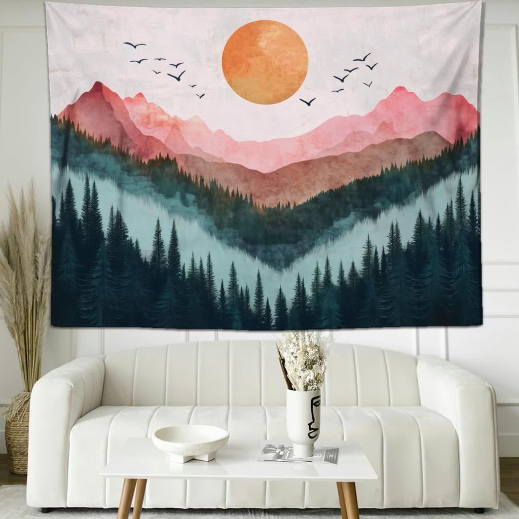 Forest Galaxy Tapestry For Bedroom Ceiling Starry Night Sky With Moon And Trees,Blue Aesthetic Wall Hanging,Milky Way Landscape