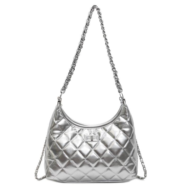 

Fashion niche high-end underarm bag women s 2025 new diamond checkered chain shoulder bag versatile commuter crossbody bag срібний