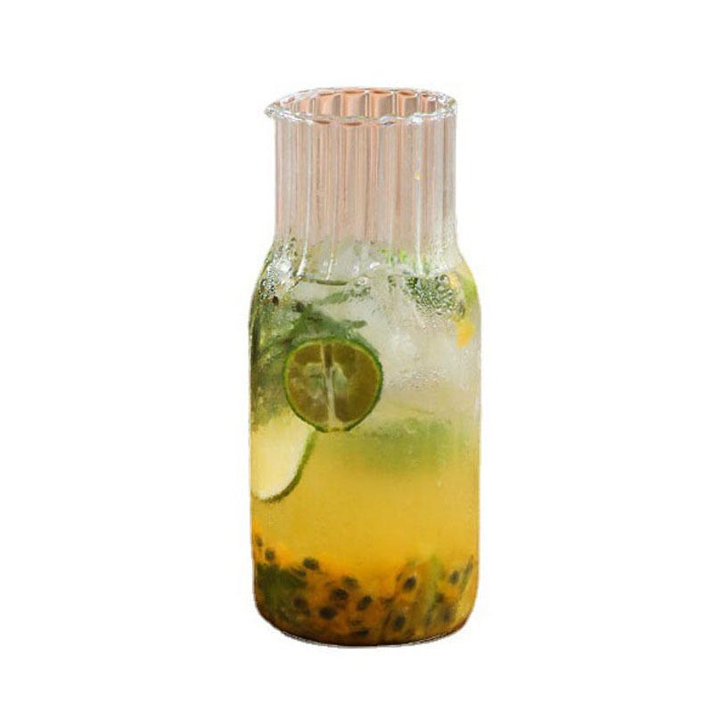 Transparent Water Carafe With Tumbler Cup Glass Water Bottle Sets Teacup Kitchen Pitcher Heat Resistant Milk Tea Bottle Set