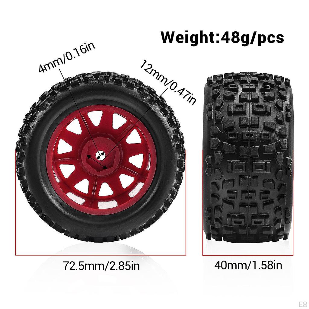 4 Pieces 1/18 RC Car Wheels and Tires Accessories Portable, Sturdy Easy to Install Direct Replaces,