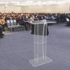 Acrylic Podium, 47" Tall, Clear Acrylic Podium Stand with Wide Reading Surface & Storage Shelf, Floor-standing Clear Pulpits Acrylic for Church Office