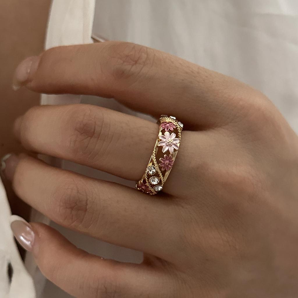 Boho Vintage Colorful Enamel Flower Bracelet For Women Gold Plated Crystal Zircon Hollow Floral Bangle Party Wedding Jewelry