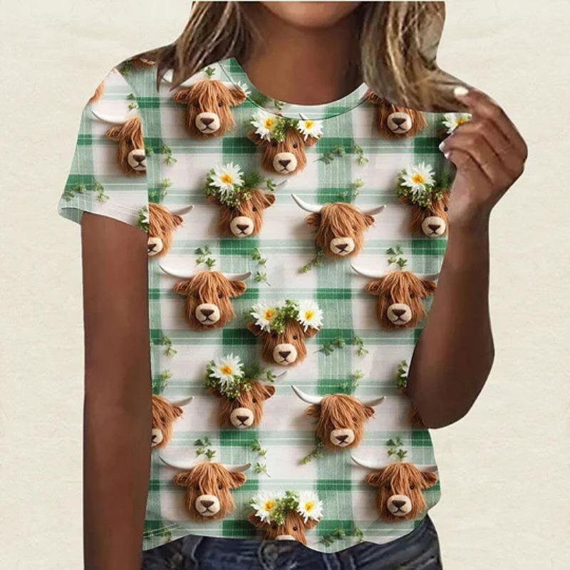 Summer Round Neck 3D St. Patrick's Day Print Top Fashionable Casual Short Sleeved Women's T-shirts