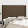 Headboard - With Ears - Dark Brown - 147x16x118/128 Cm - Polyester Fabric, Wooden Feet, Adjustable Height