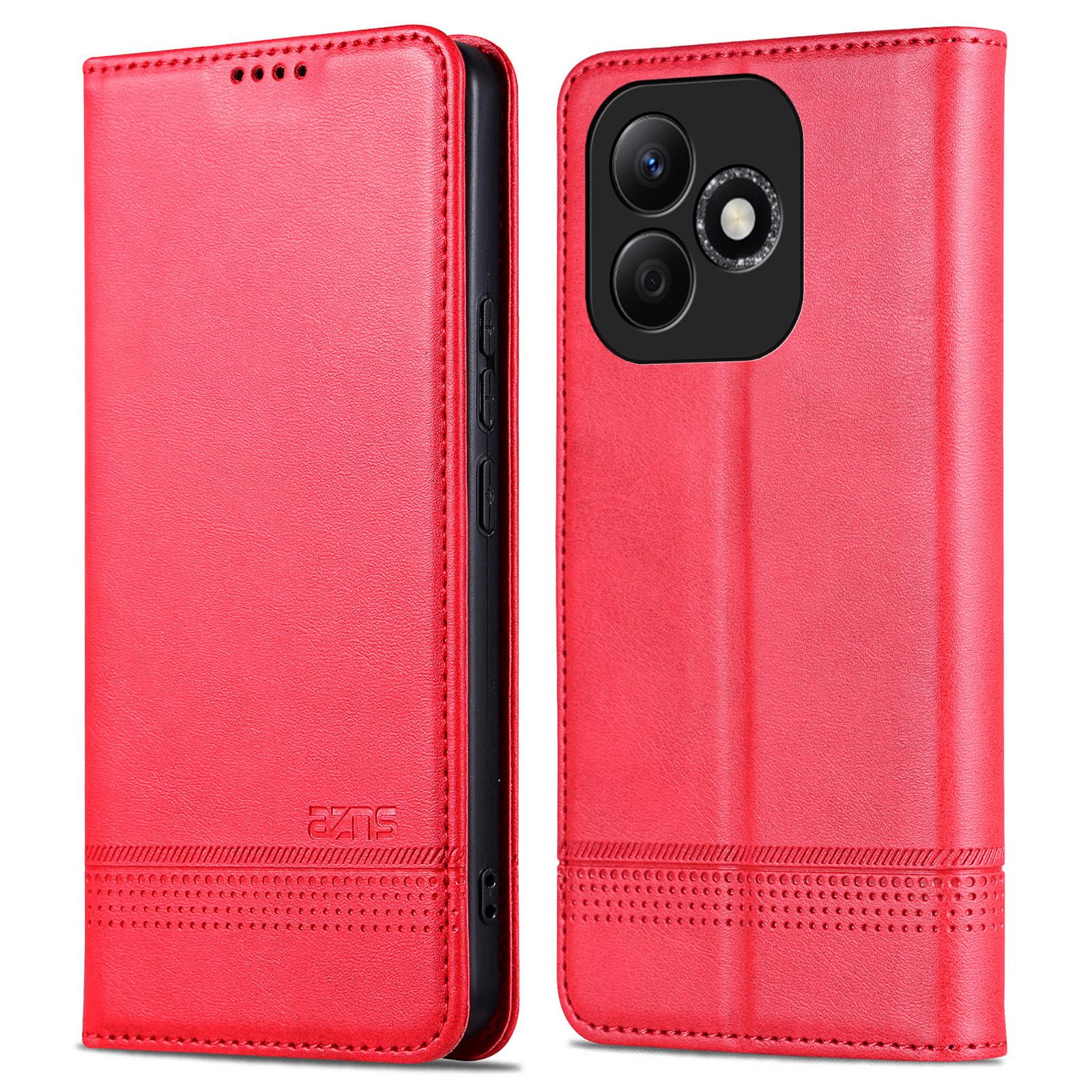 

AZNS For Honor X60i 5G Case Cowhide Texture PU Leather Wallet Phone Cover Red