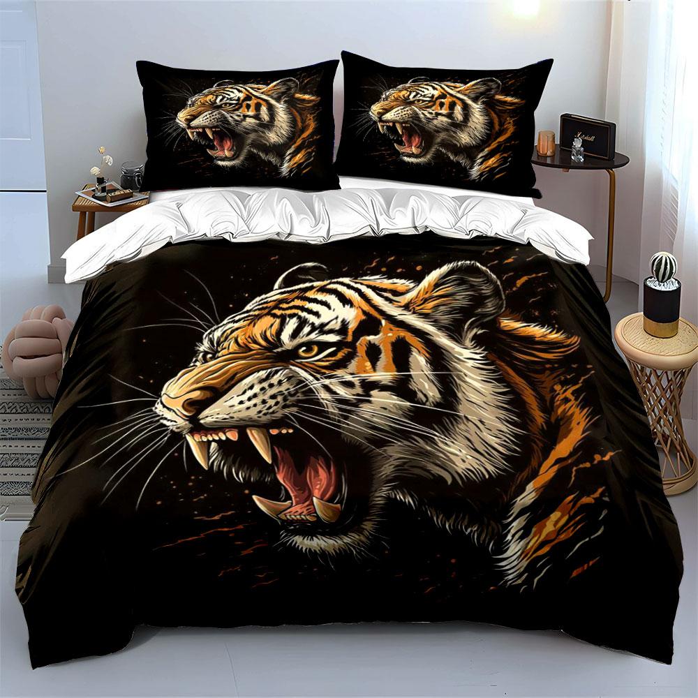 Roaring tiger design pattern. Bedding sets Duvet cover sets Duvet covers Pillowcases(1*Duvet Cover 2*Pillowcases without duvet insert)