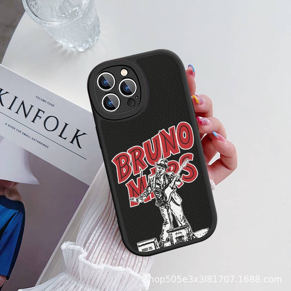 B-Bruno M-Mars Singer Leather Phone Case For IPhone 16 16e 15 14 13 12 11 Pro Max Plus Mini Cover