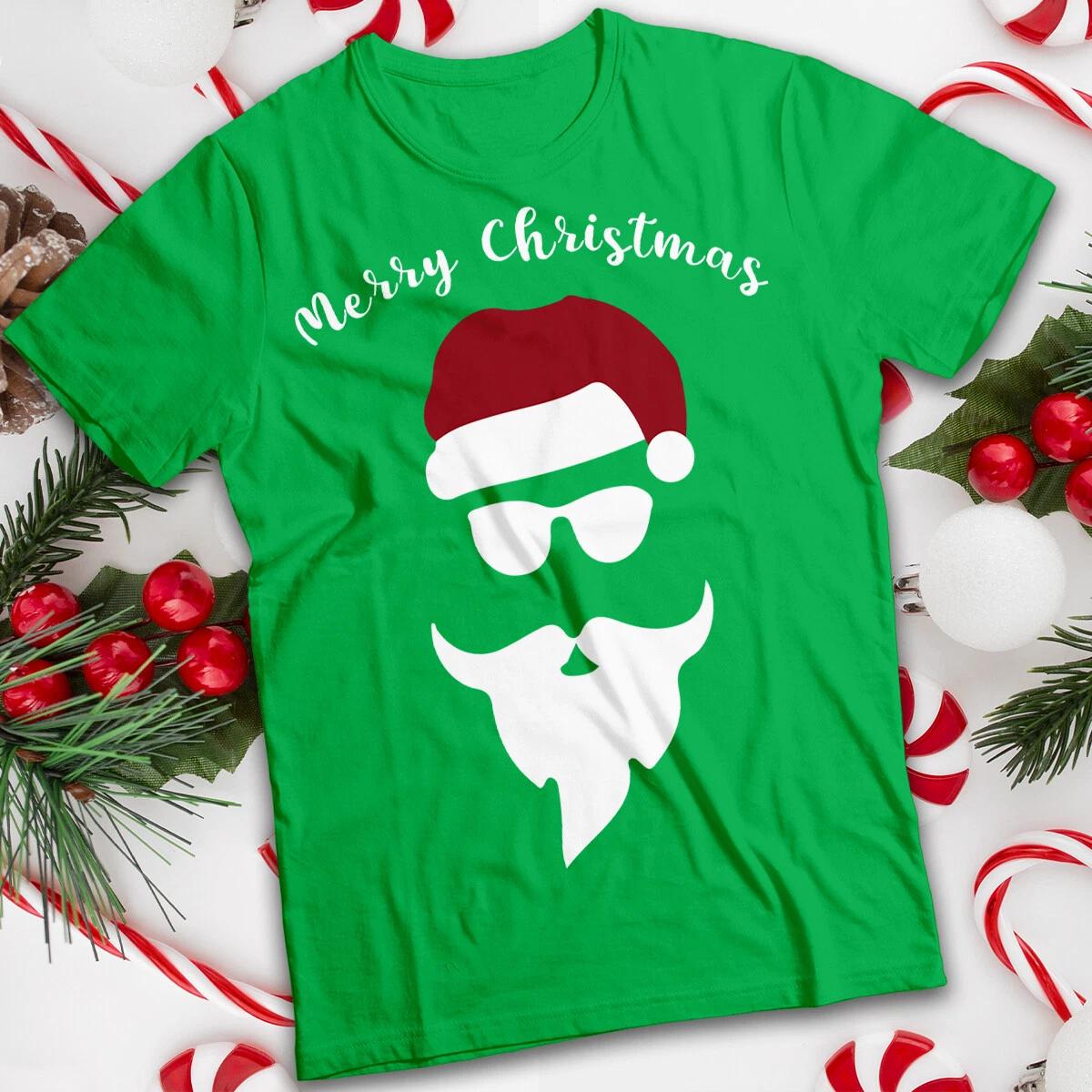 

Santa With Shades Red Hat Christmas T-Shirt Tee #MC 160