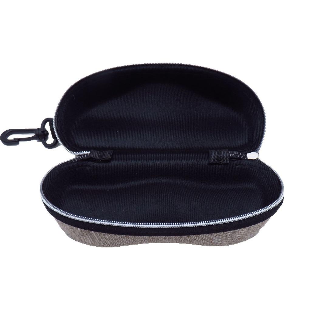 Peanut Shape Linen EVA Hard Eyeglass Case Impact Resistant Portable Sunglasses Storage With Carabiner Hook For Most Eyeglasses