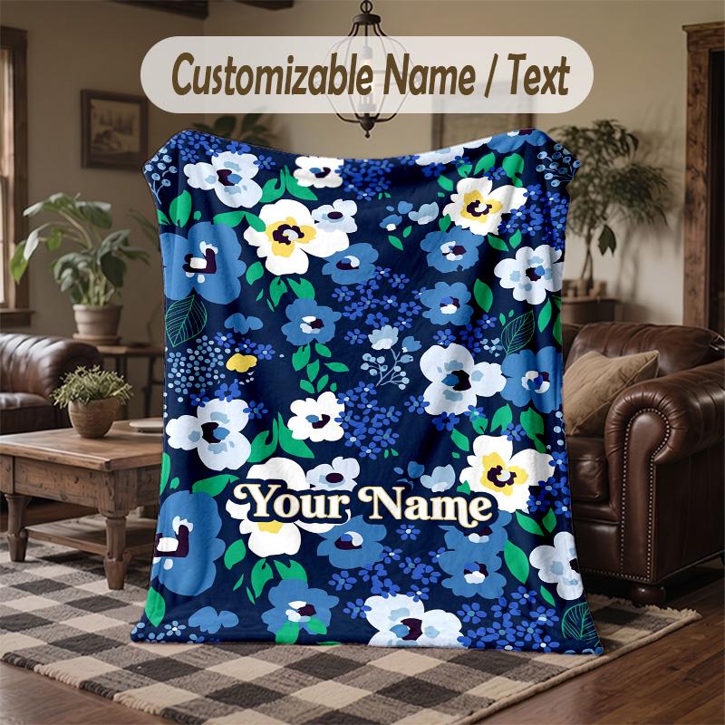 Floral 11 Theme Throw Blanket Custom Name Text Personalized Blanket Soft Cozy Blanket for Home Sofa Bed