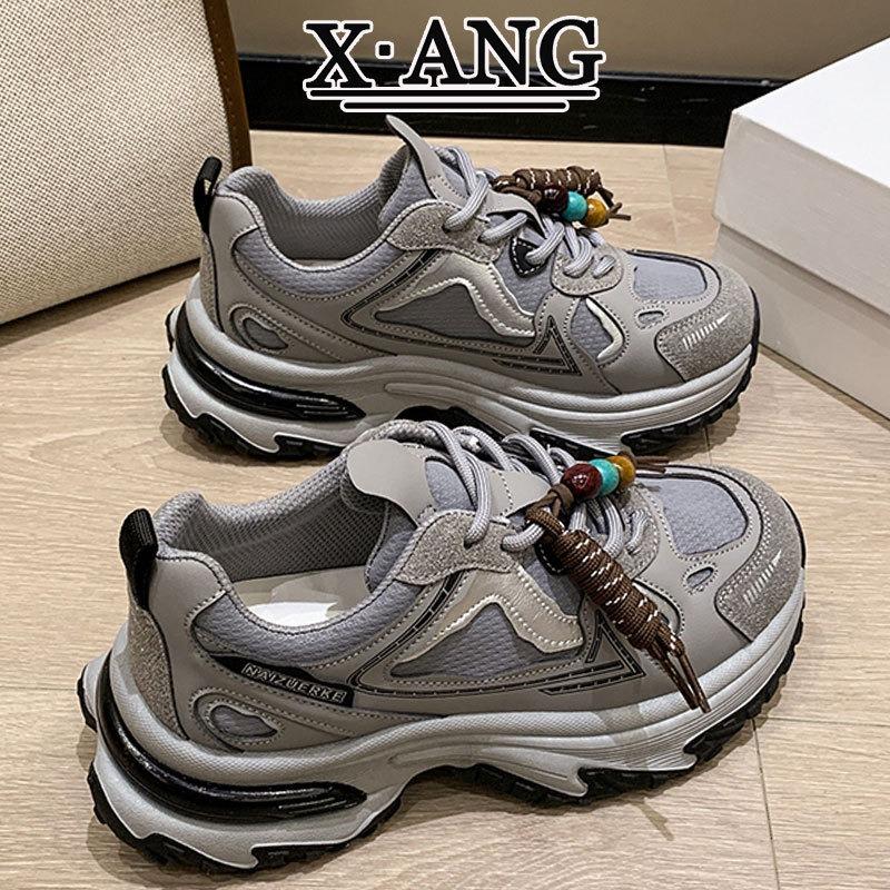Leather thick-soled heightening dad shoes women's shoes early autumn new versatile lightweight casual sports shoes women's models
