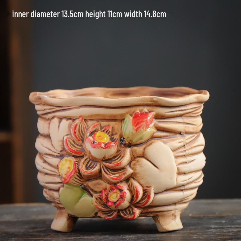 Large Creative Ceramic Terracotta Pot for Succulents - Breathable, Coarse Pottery, Album Style, Suitable for Silk Flowers.