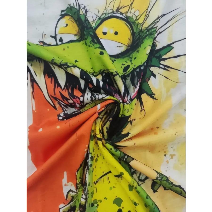 Tričko s krátkým rukávem a kulatým výstřihem a vzorem krokodýla v komiksovém stylu s motivem barvy a stop po něm, ležérní a elegantní topy pro muže v letním pouličním oblečení