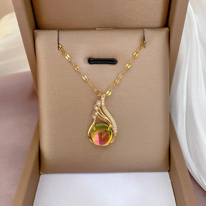 Titanium Steel Micro-Inlaid Real Gold Full Diamond Colorful Tiange Necklace Women S New Collarbone Chain Light Luxury Niche Design Sense