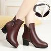 fashion autumn and winter short boots women's thick-heeled boots soft leather warm middle-heeled velvet leather shoes    cotton shoes