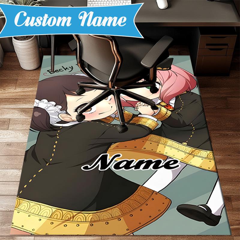 Custom Name Pink Hair Anime Anya Rug for Living Room, Game Rooms, Office, Bedroom, Floor Mat Playful Design, fan gifts Christmas decor