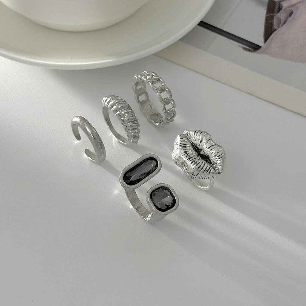 Design Wind Irregular Metal Smooth Ring, Personalized Thread Imitation Pearl Ring Set