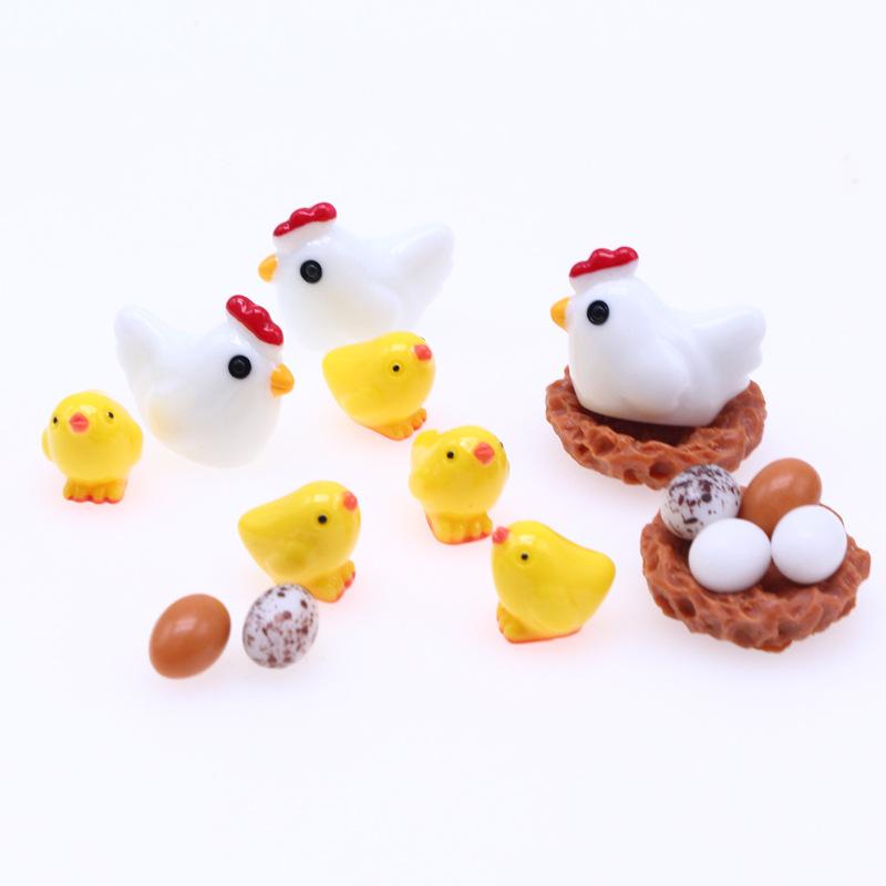 24Pcs Miniatures Garden Ornament Mix Chicken Chick Egg Nest Figurine Miniatures Home Decoration Kawaii Accessories Garden Decor