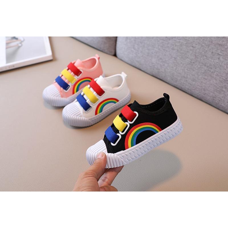 Child Boy Girl Canvas Hook Loop Flat Rainbow Shoes Spring Leisure Kids Non-slip Comfort Sneakers Shoe Toddlers Tennis Shoes