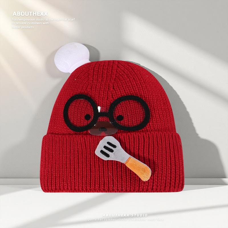 Women's Wool Hat with Autumn and Winter Versatile Sweet Knitted Hat with Ear Protection and Warm Face Showing Small Glasses Pullover Hat