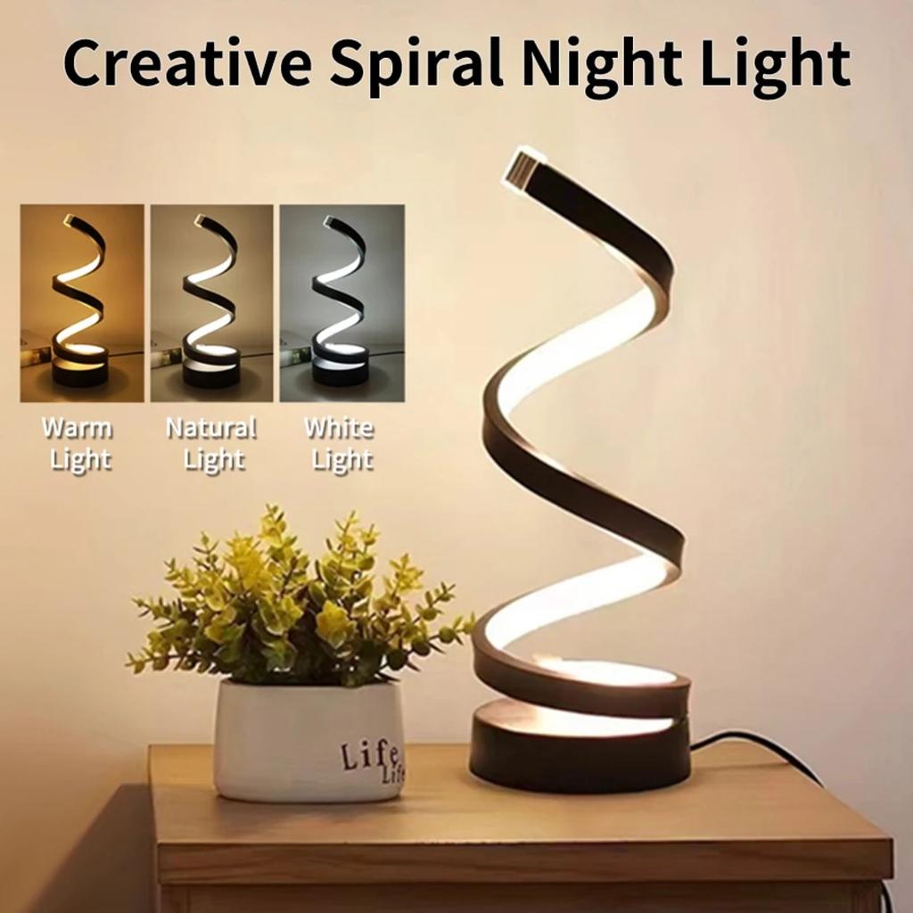 JOYBLISS USB Plug In Creative Spiral LED Night Light Dimmable 3 Colors Adjustable for Living Room Office Desk Table Bedroom Bedside Decor