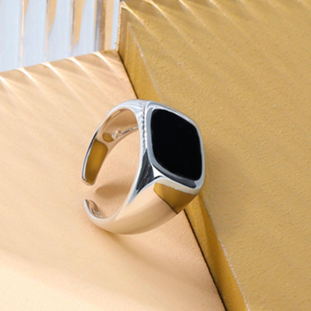 

Classic Simple Black Square Opening Rings for Men Women Unisex Personality Sliver Color Stainless Steel Jewelry Accessories Gift