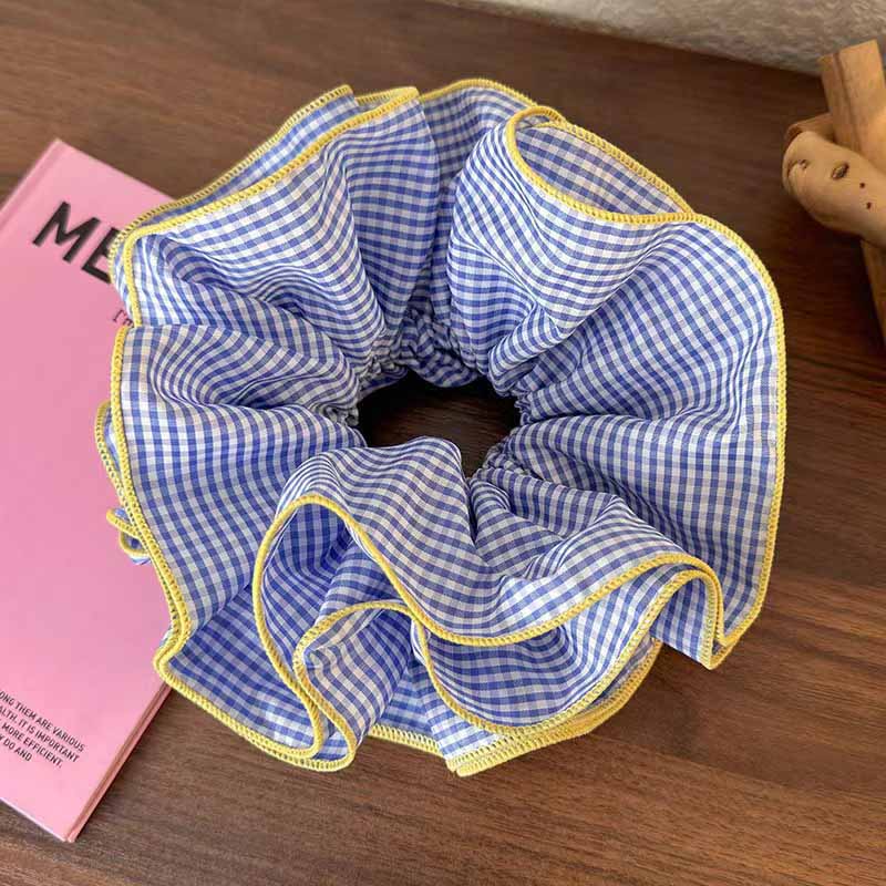INS Ballet Style Contrast Color Plaid Ruffle Edge Elastic Hair Bands Women Sweet Korean Hair Scrunchies 4 Layered Large Headband