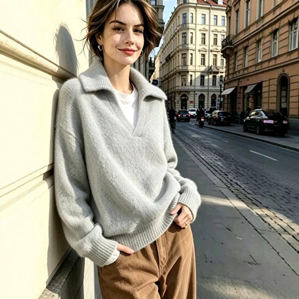 2026 Amazon sweater jacket European and American autumn new classic women's clothing V-neck casual loose knitted sweater