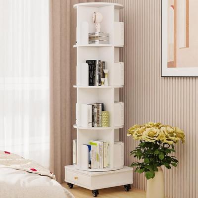 Drehbarer beweglicher Bücherregal Holz 4-stöckiges Eck-Bücherregal mit einzelner Schublade/Rädern/Ablage für Arbeitszimmer/Schlafzimmer/Zuhause