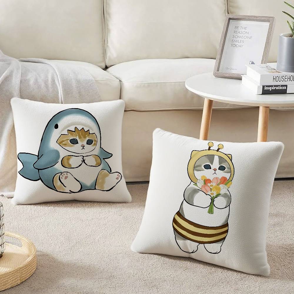 Hand Drawn Cute Cat Pillow Case Home Decor Throw For Sofa Bed Car Room Decor Gift Idea